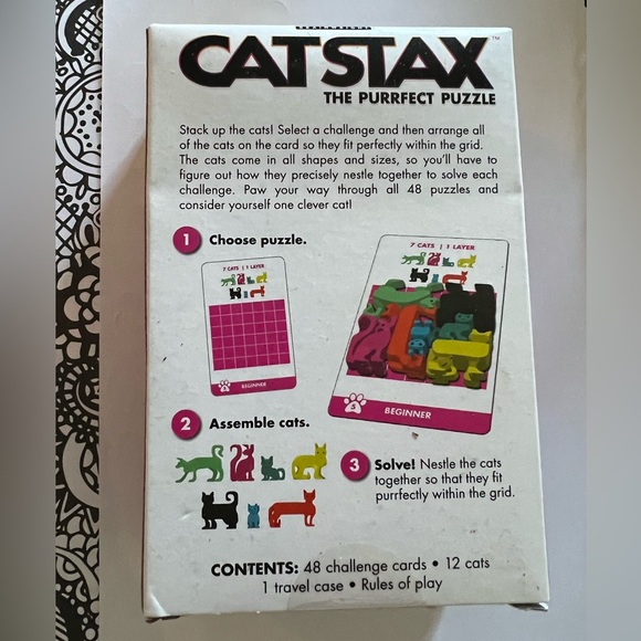 Travel Size CAT STAX Puzzle 🧩 Game - 48 Challenge Cards - Picture 2 of 7